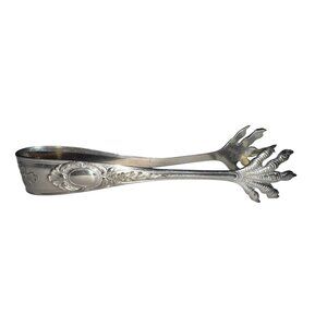 Antique Silverplate Ornate Claw Foot Sugar Tongs With Floral Engraving